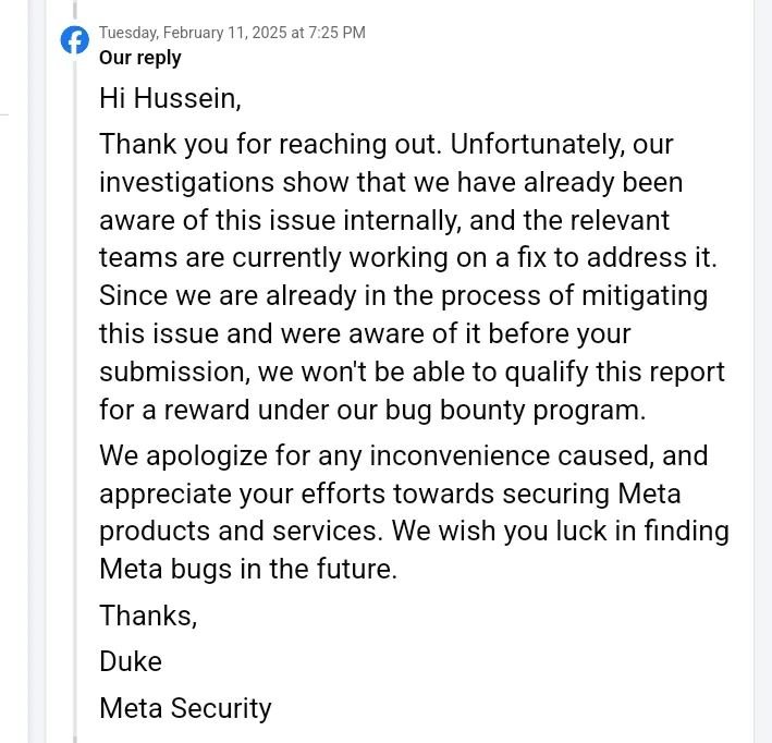 The Second Report: Marked as a “Duplicate” – screenshot