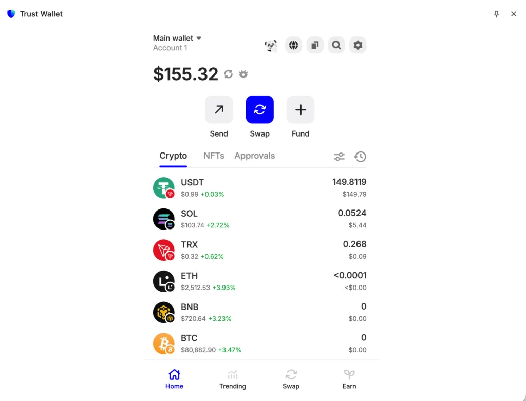 B. The Bait Configuration in Trust Wallet – screenshot